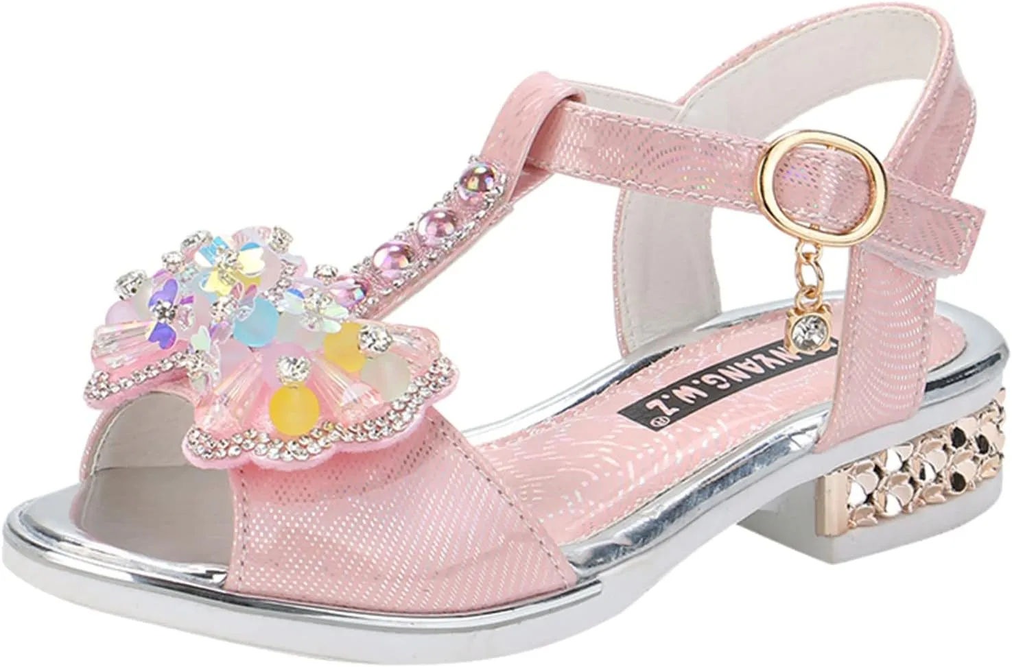 Girls Dress Sandals Kids Glitter Rhinestone Butterfly Princess Dress Shoes Open Toe Ankle Strap Buckle Dance Sandal