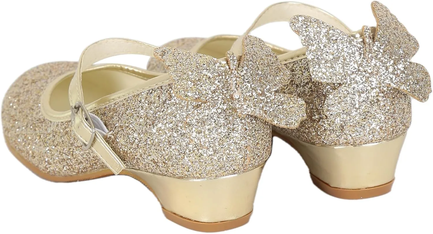 Girls' Elegant Strappy High Heel Sparkly Dress Shoes with Secure Ankle Strap - Perfect for Special Occasions