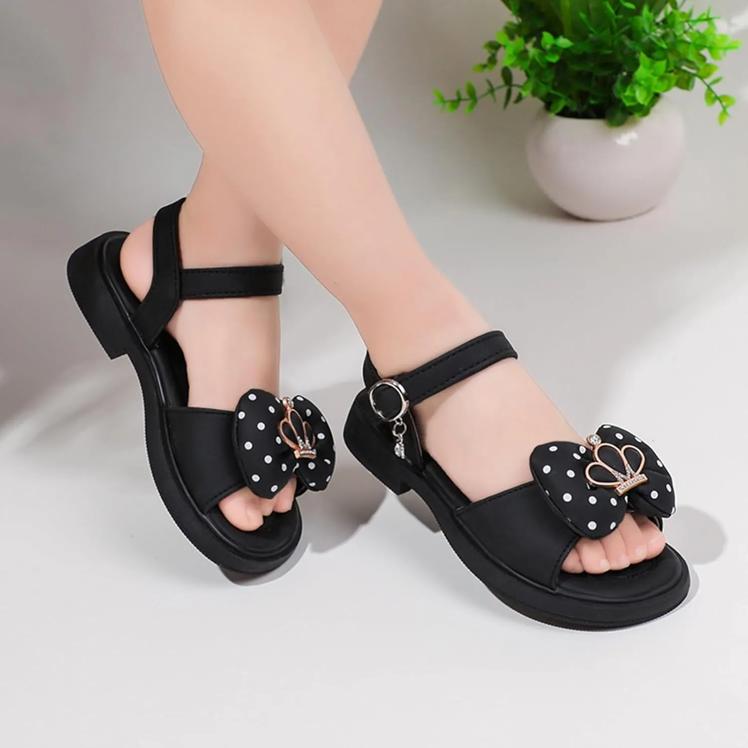 Girls Sandals Kids Toddler Cute Crown Bowknot Open Toe School Summer Casual Ankle Strap Princess Flat Sandal Shoes