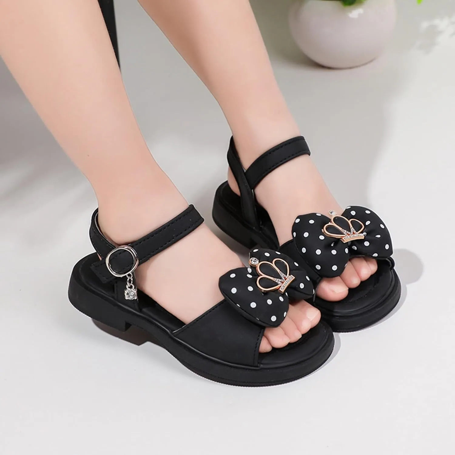 Girls Sandals Kids Toddler Cute Crown Bowknot Open Toe School Summer Casual Ankle Strap Princess Flat Sandal Shoes