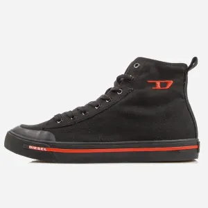 High-top Canvas Sneakers with Oval Patch Black