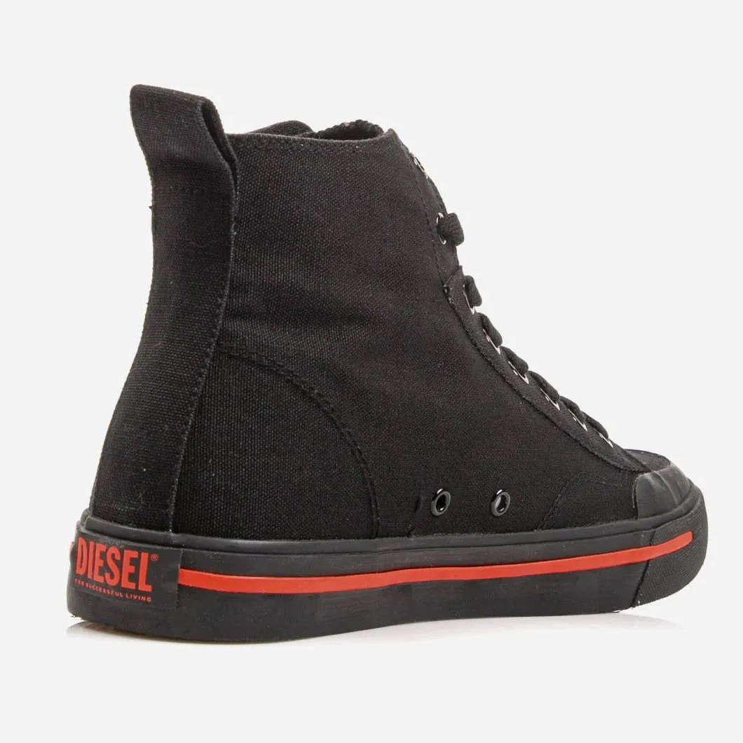 High-top Canvas Sneakers with Oval Patch Black