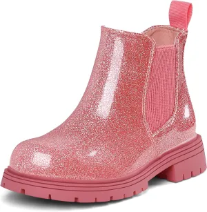 K KomForme Girls Glitter Ankle Boots Side Zipper Chelsea Booties Lug Sole (Toddler/Little Kids/Big Kids)