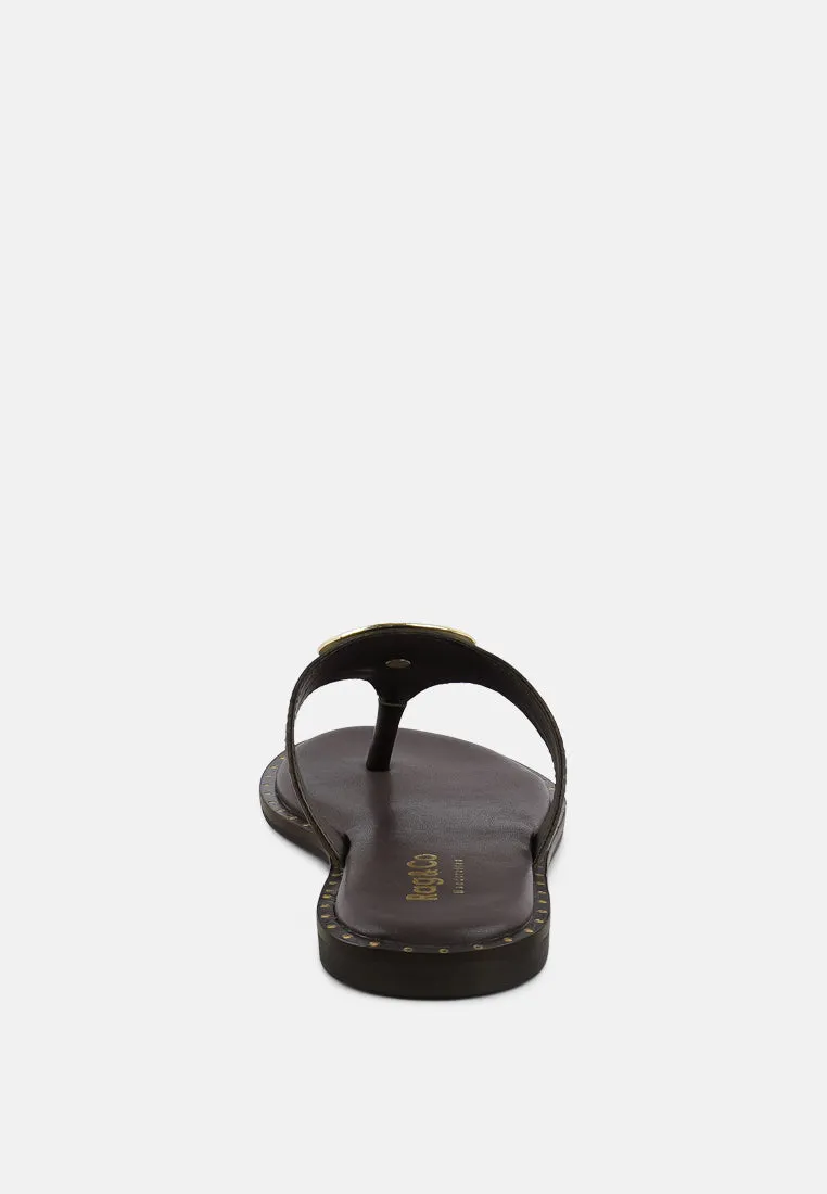 KATHLEEN Embellished Brown Slip-on Thong Sandals