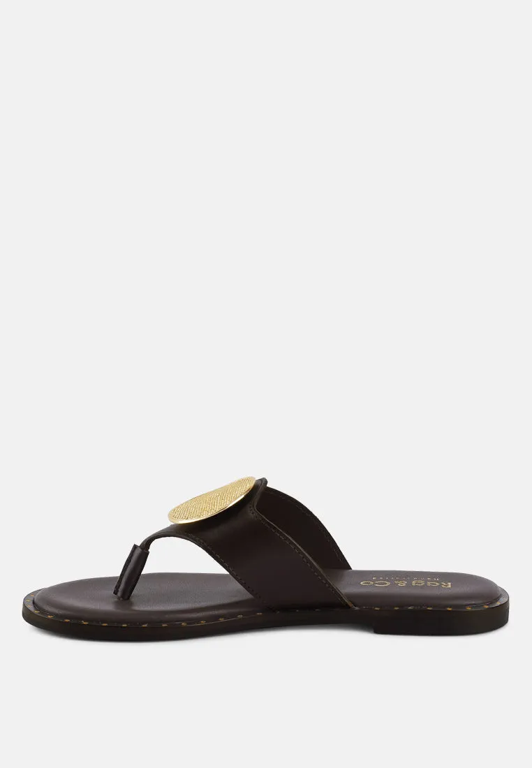 KATHLEEN Embellished Brown Slip-on Thong Sandals