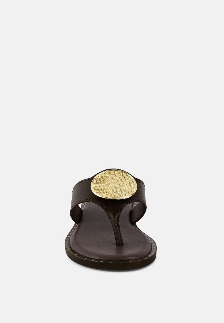 KATHLEEN Embellished Brown Slip-on Thong Sandals