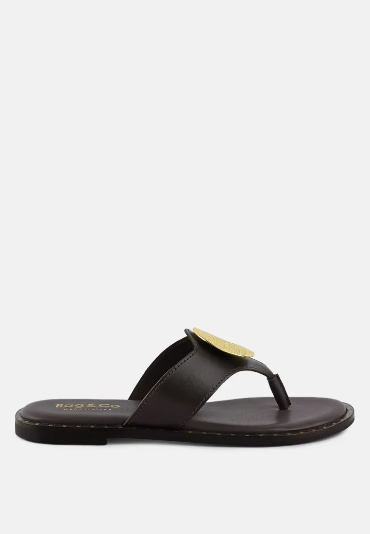 KATHLEEN Embellished Brown Slip-on Thong Sandals