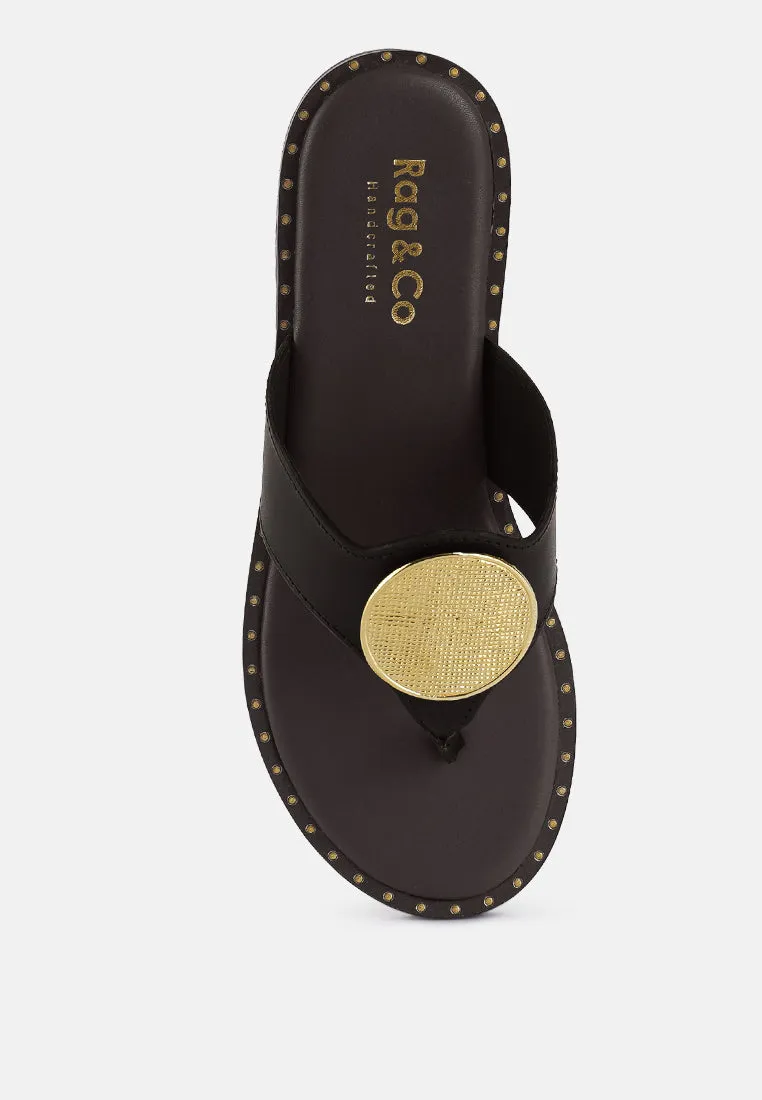 KATHLEEN Embellished Brown Slip-on Thong Sandals
