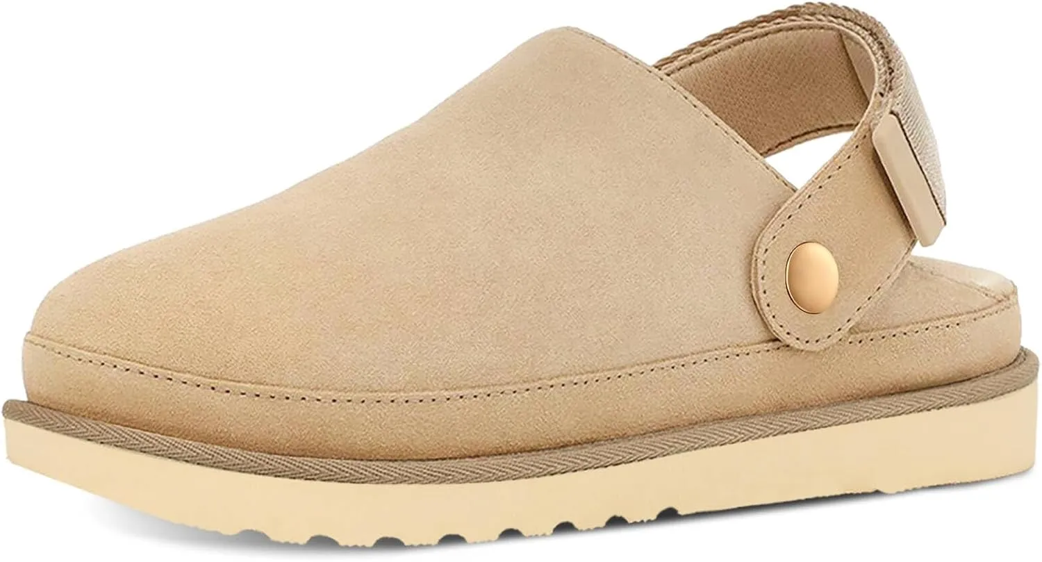 Kids Clogs for Girls & Boys - Suede Platform Clogs with Adjustable Strap & Easy Slip On/Off - Beige - Big Kid Size