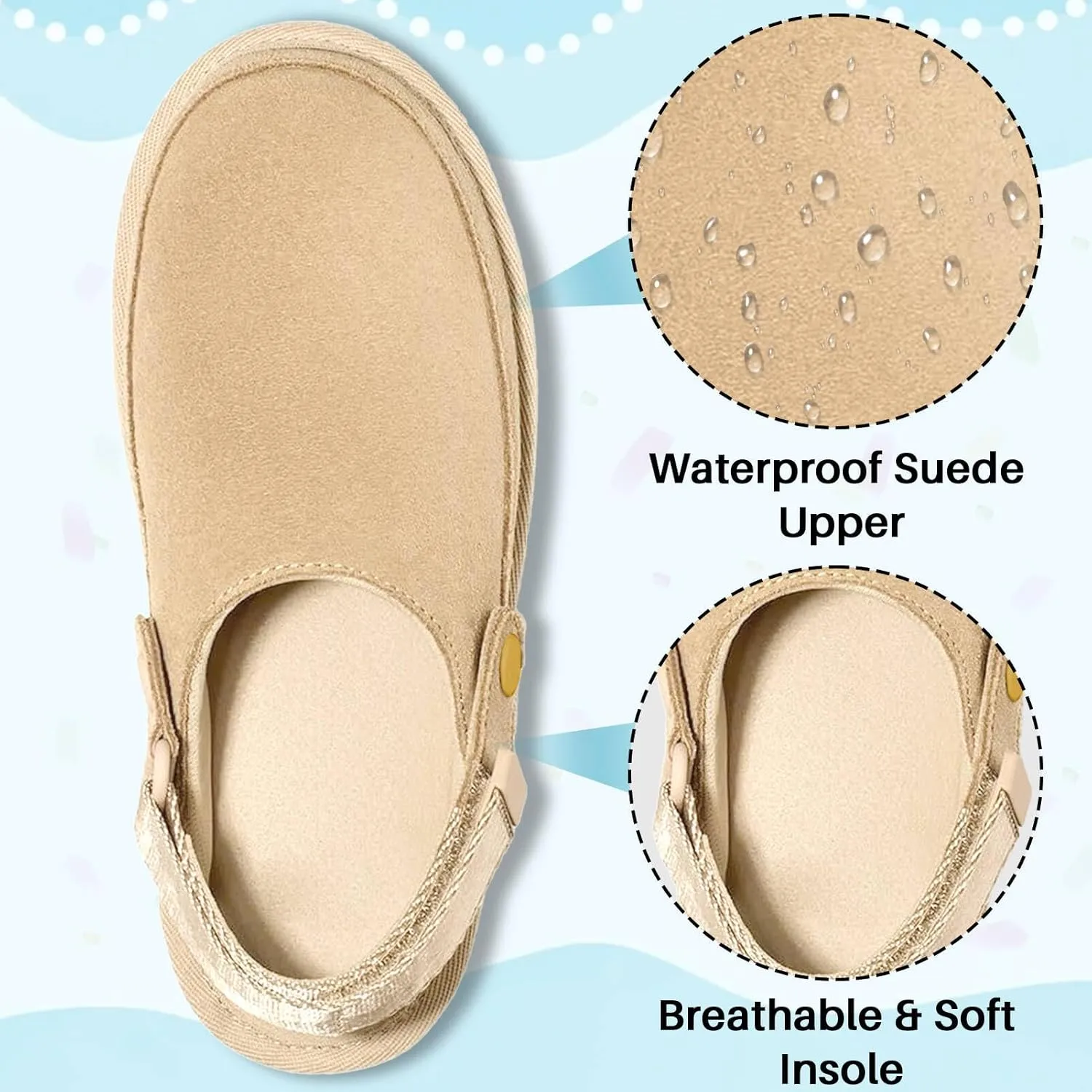 Kids Clogs for Girls & Boys - Suede Platform Clogs with Adjustable Strap & Easy Slip On/Off - Beige - Big Kid Size