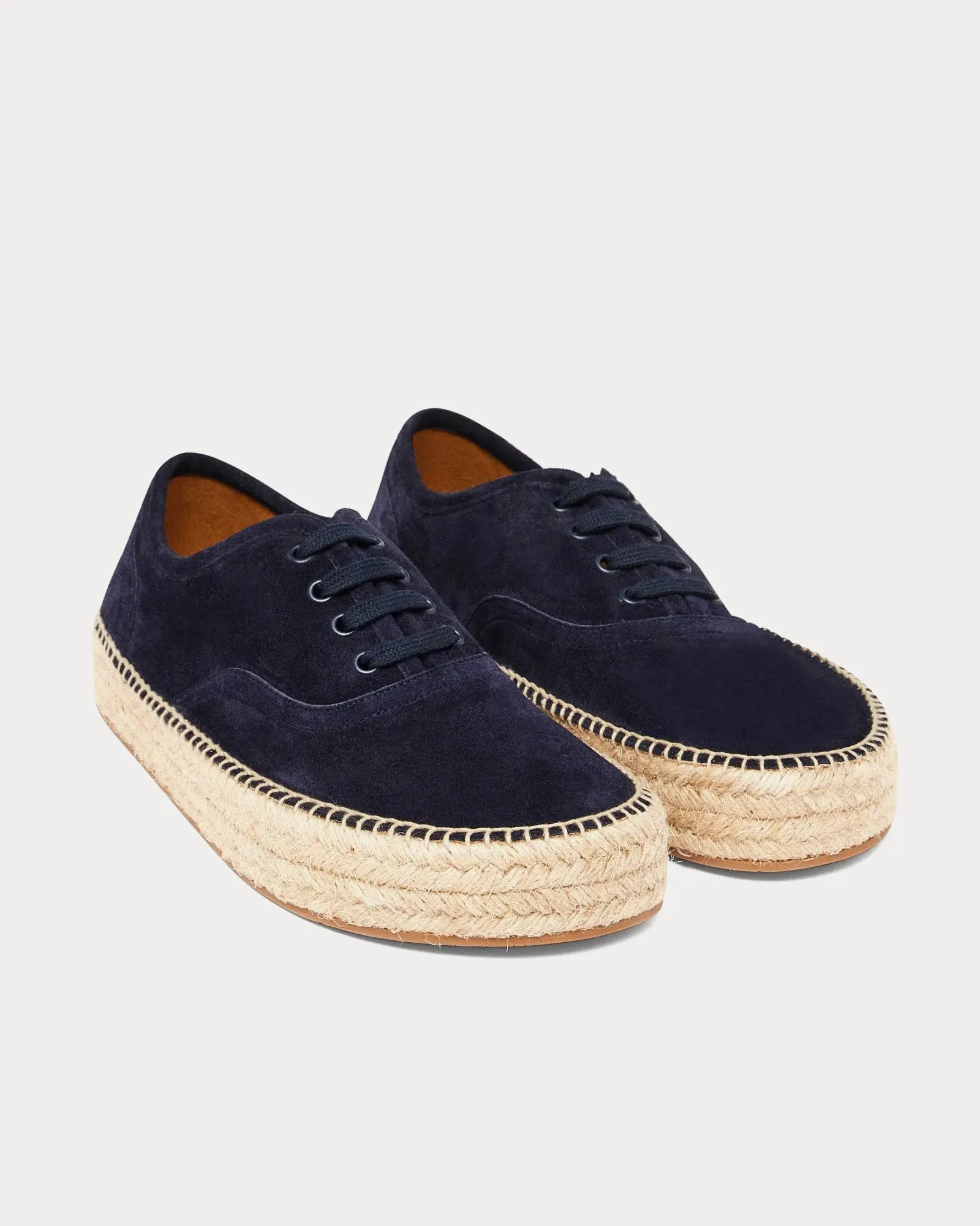 Lace-Front Platform Espadrilles Suede Navy Low Top Sneakers