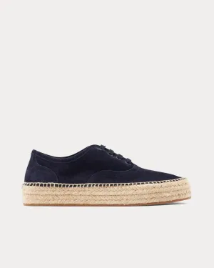 Lace-Front Platform Espadrilles Suede Navy Low Top Sneakers