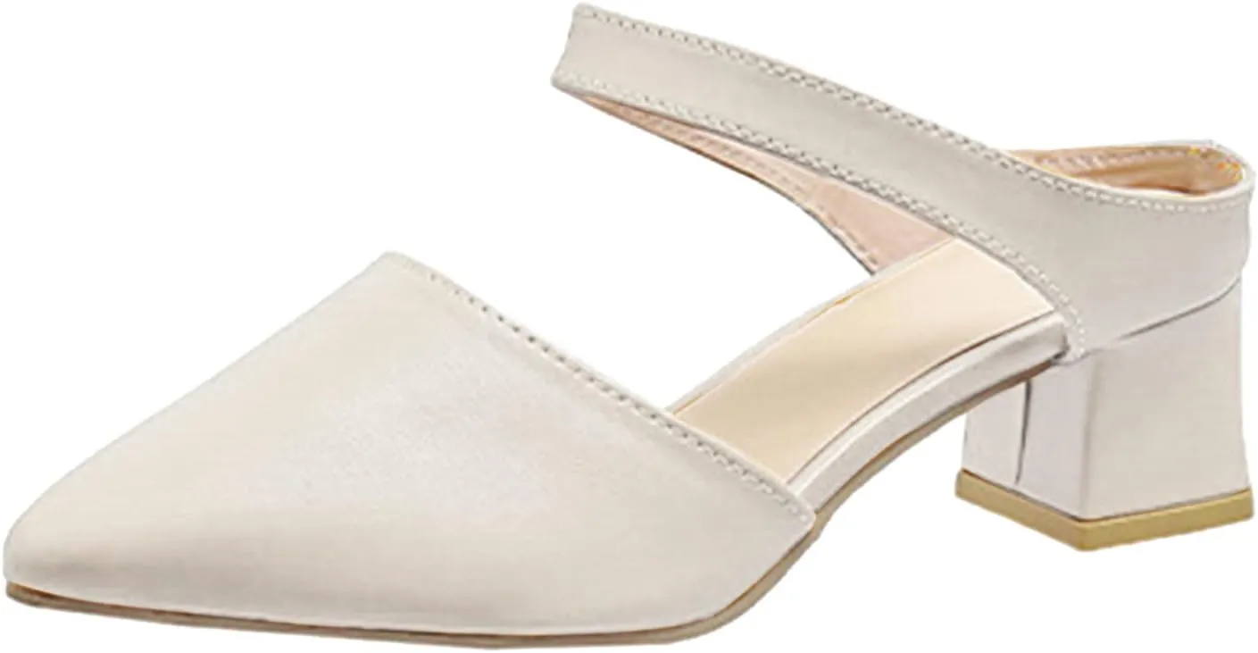 Ladies Fashion Solid Color Leather Thick High Heel Pointed Toe Casual Pumps Shoes All Wedges for Women