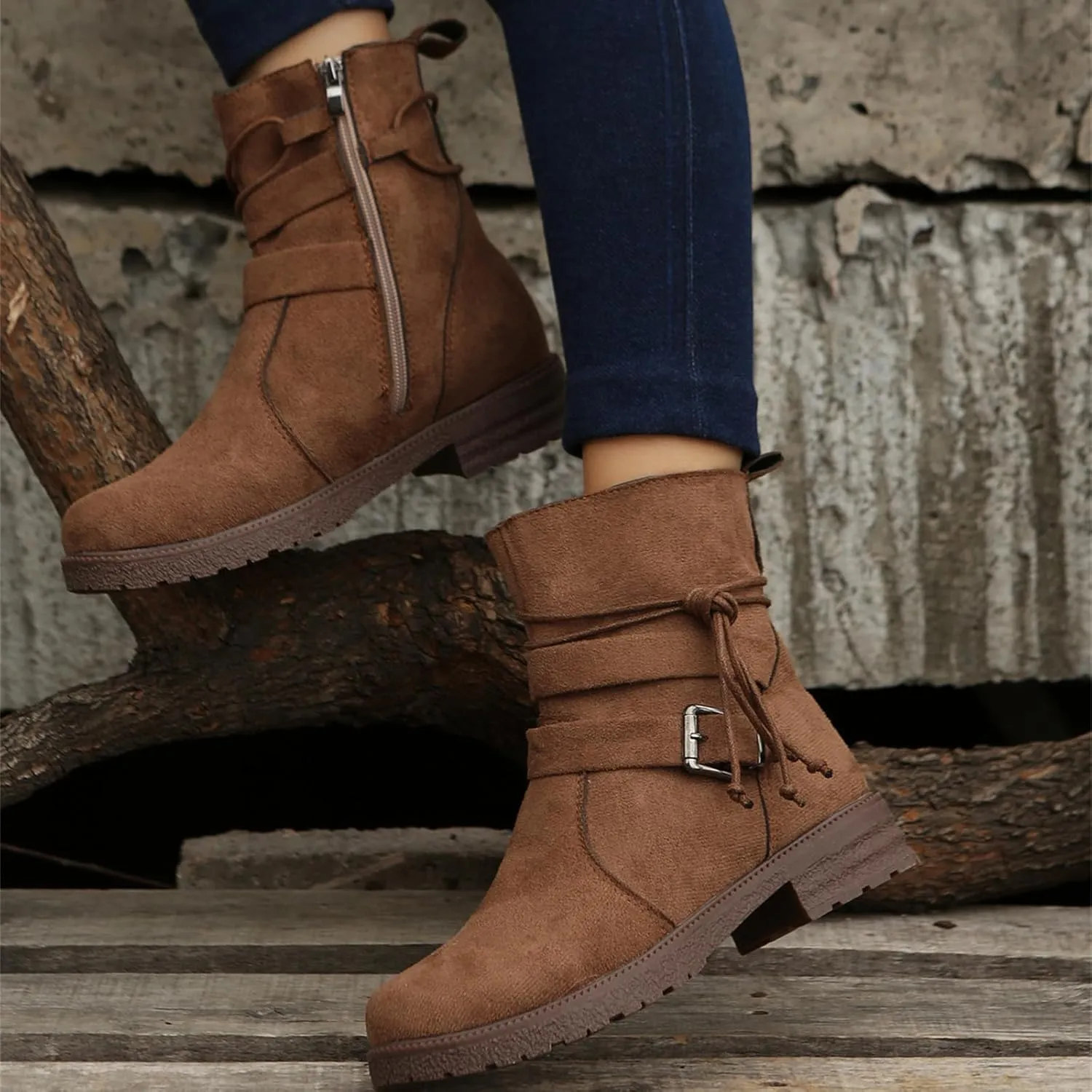 Ladmiple Fall Bo_oties for Women 2023 Trendy Mid_Calf Combat Riding Fashion Winter bo_ots Low He_el Biker an_kle bo_oties