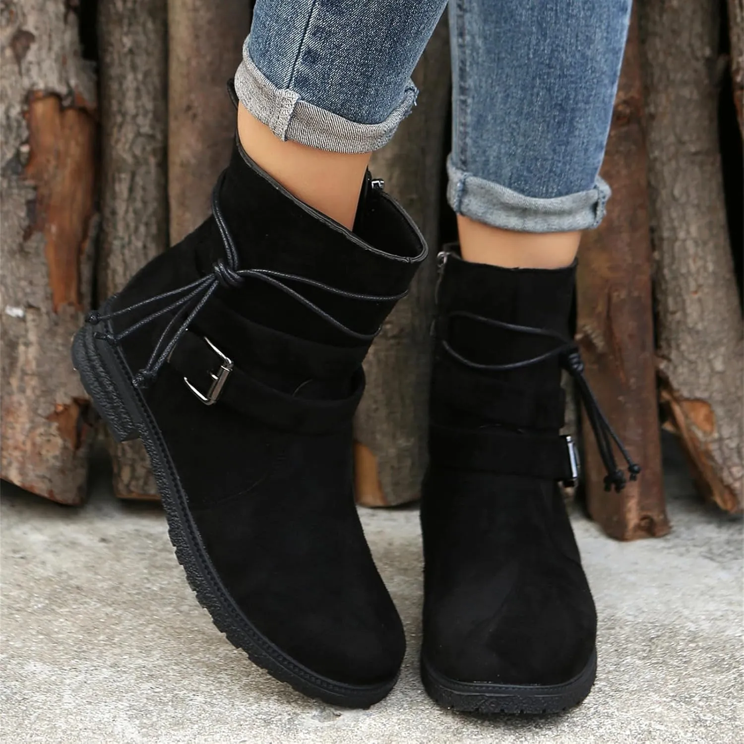 Ladmiple Fall Bo_oties for Women 2023 Trendy Mid_Calf Combat Riding Fashion Winter bo_ots Low He_el Biker an_kle bo_oties