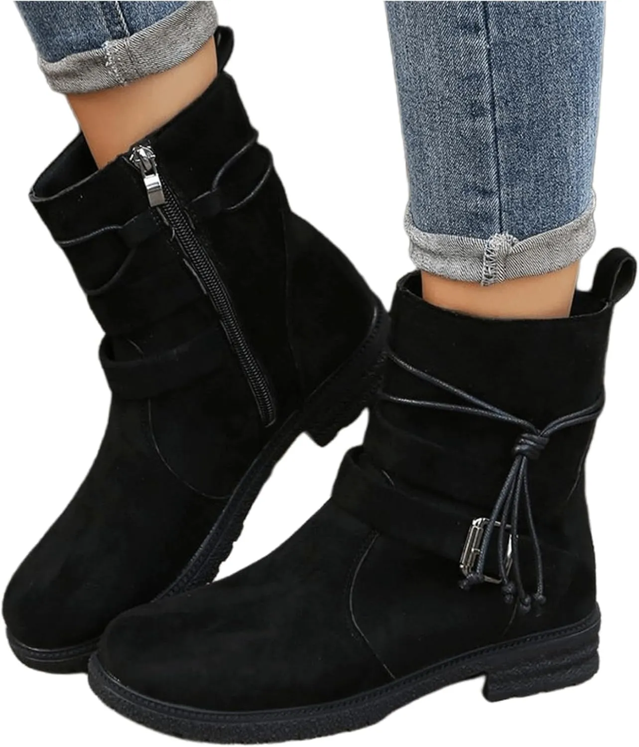 Ladmiple Fall Bo_oties for Women 2023 Trendy Mid_Calf Combat Riding Fashion Winter bo_ots Low He_el Biker an_kle bo_oties