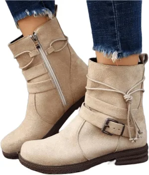 Ladmiple Fall Bo_oties for Women 2023 Trendy Mid_Calf Combat Riding Fashion Winter bo_ots Low He_el Biker an_kle bo_oties
