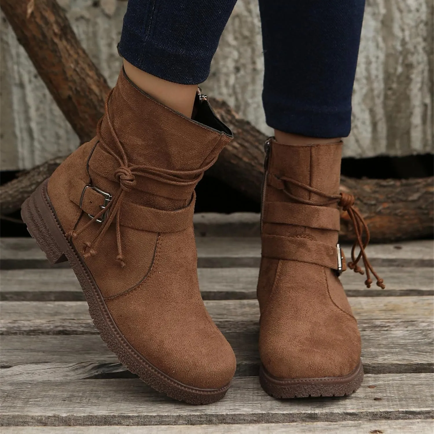 Ladmiple Fall Bo_oties for Women 2023 Trendy Mid_Calf Combat Riding Fashion Winter bo_ots Low He_el Biker an_kle bo_oties