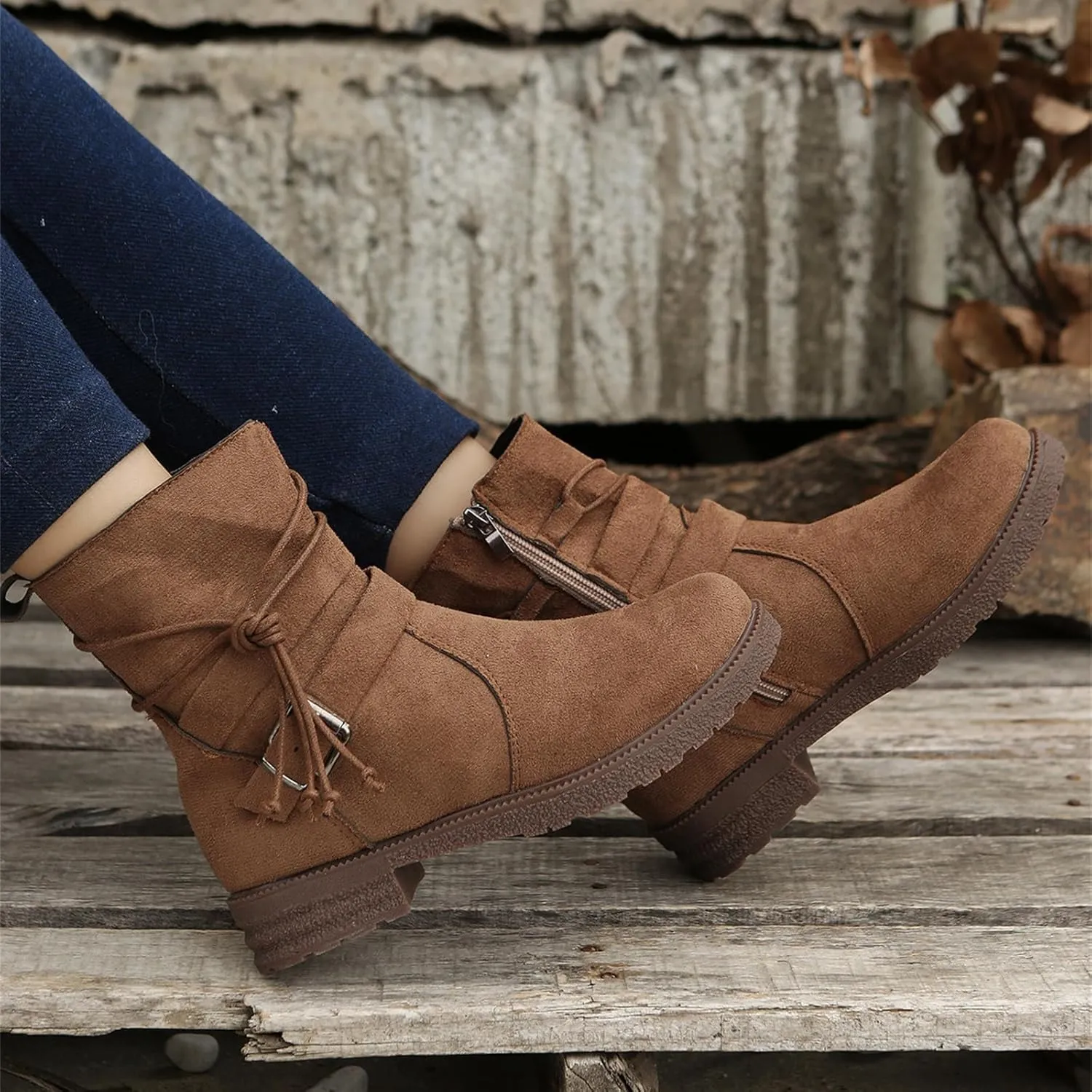 Ladmiple Fall Bo_oties for Women 2023 Trendy Mid_Calf Combat Riding Fashion Winter bo_ots Low He_el Biker an_kle bo_oties