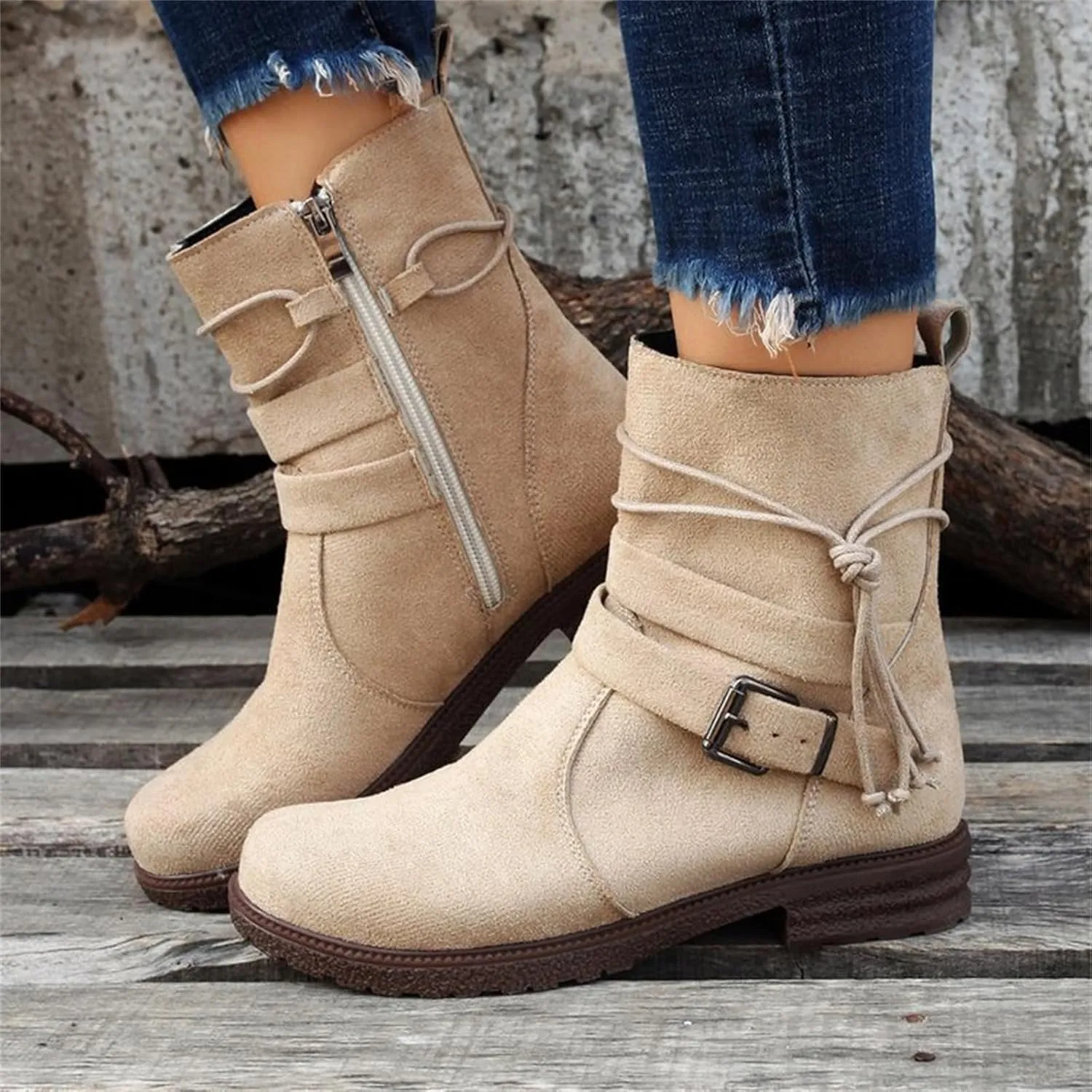 Ladmiple Fall Bo_oties for Women 2023 Trendy Mid_Calf Combat Riding Fashion Winter bo_ots Low He_el Biker an_kle bo_oties
