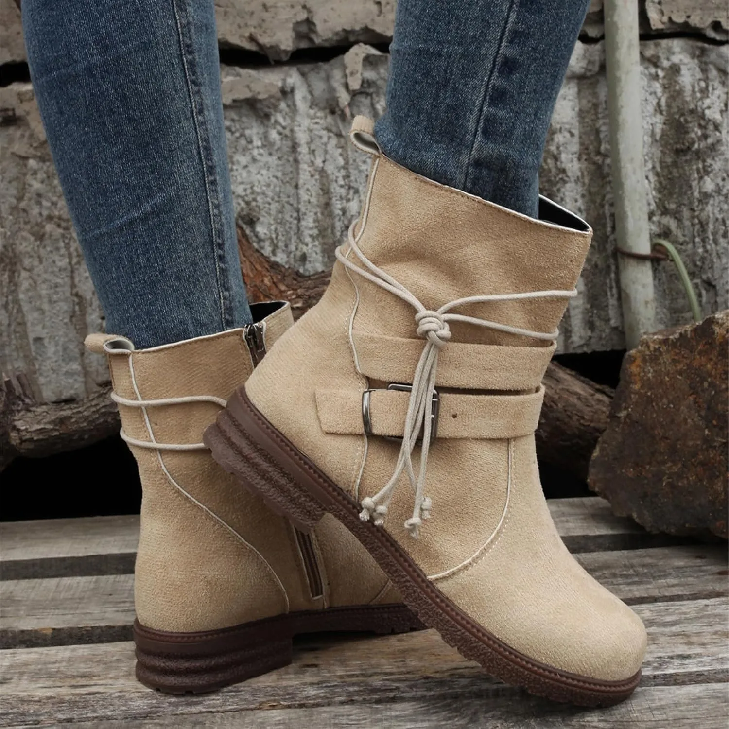 Ladmiple Fall Bo_oties for Women 2023 Trendy Mid_Calf Combat Riding Fashion Winter bo_ots Low He_el Biker an_kle bo_oties