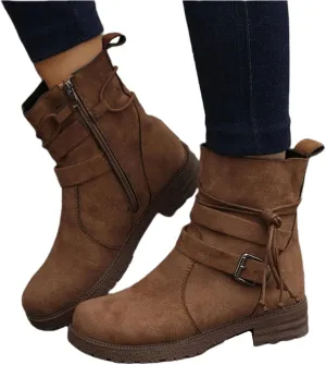 Ladmiple Fall Bo_oties for Women 2023 Trendy Mid_Calf Combat Riding Fashion Winter bo_ots Low He_el Biker an_kle bo_oties