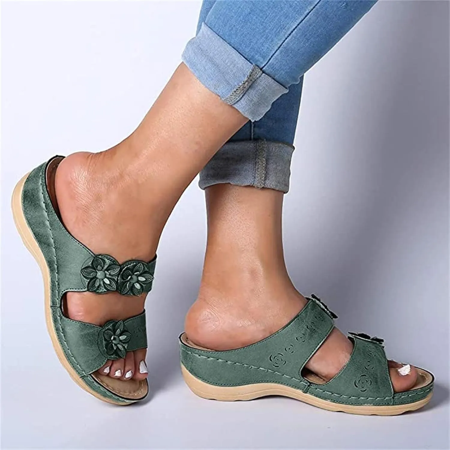Ladmiple Summer Sandals for Women 2023 Dressy Wedge Orthopedic Flip Flops Sandals Slip On Open Toe Wedges Casual Shoes