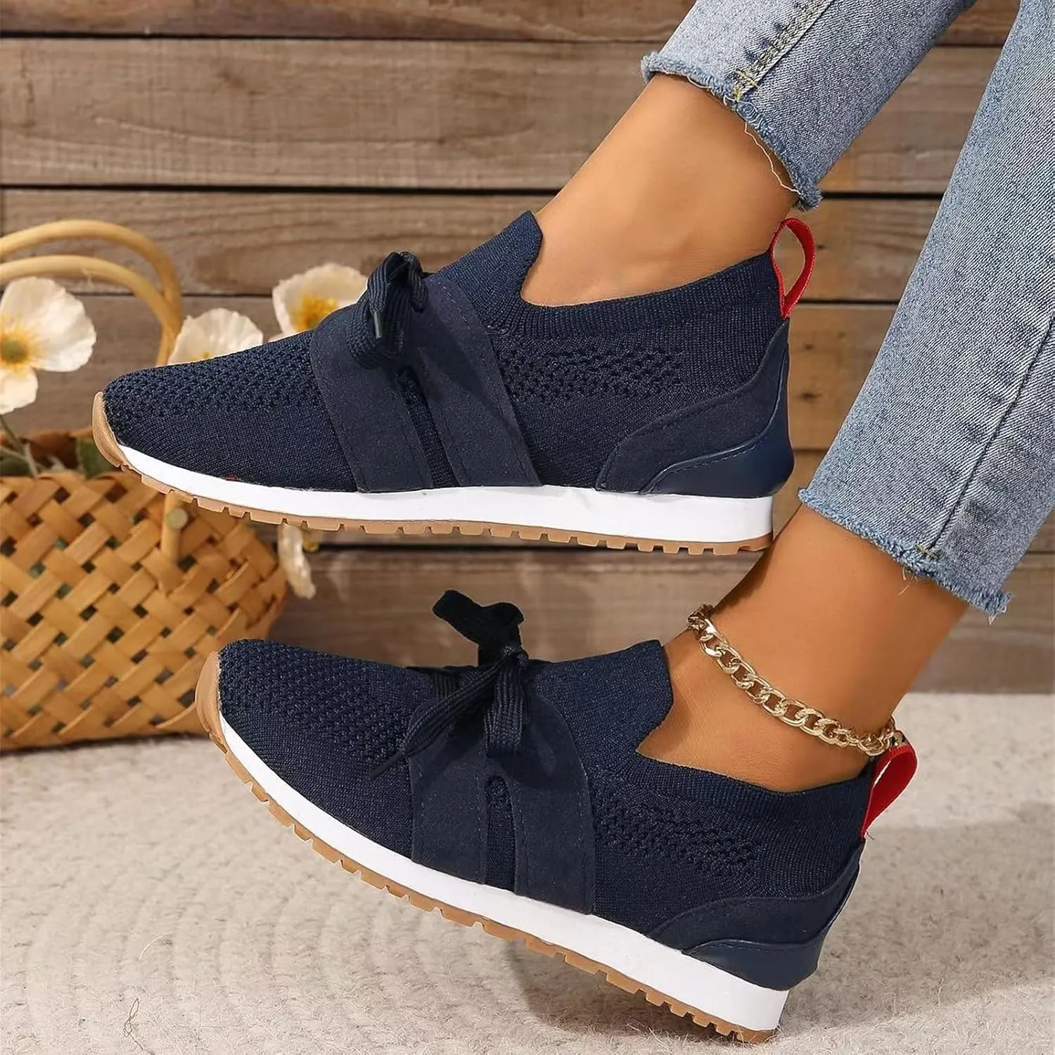 Lausiuoe Slip On Sneakers Women Arch Support Walking Tennis Shoes Memory Foam Casual Sneakers Gym Comfortable Running Shoes