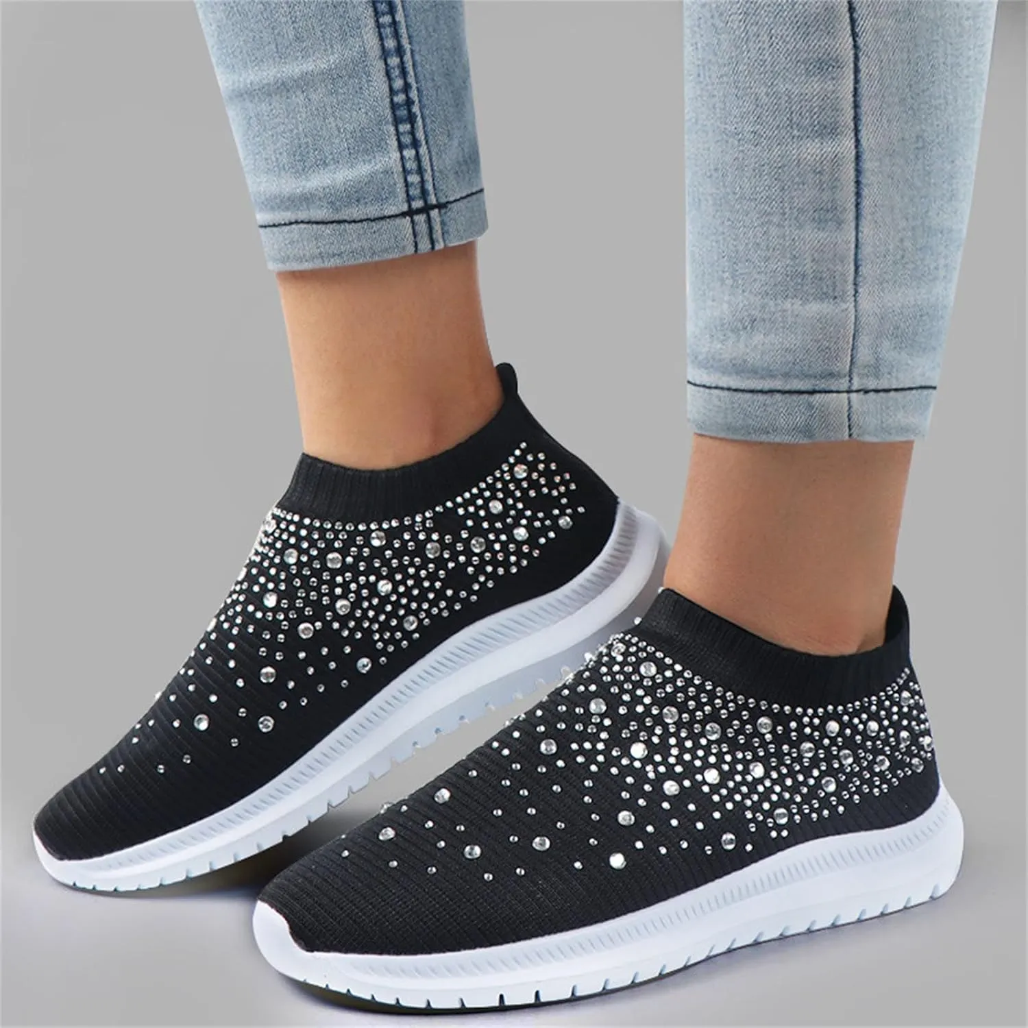 Lausiuoe Sneakers For Women Slip On Arch Support Sneakers Fashion Comfortable Non-Slip Gym Sports Running Walking Shoes
