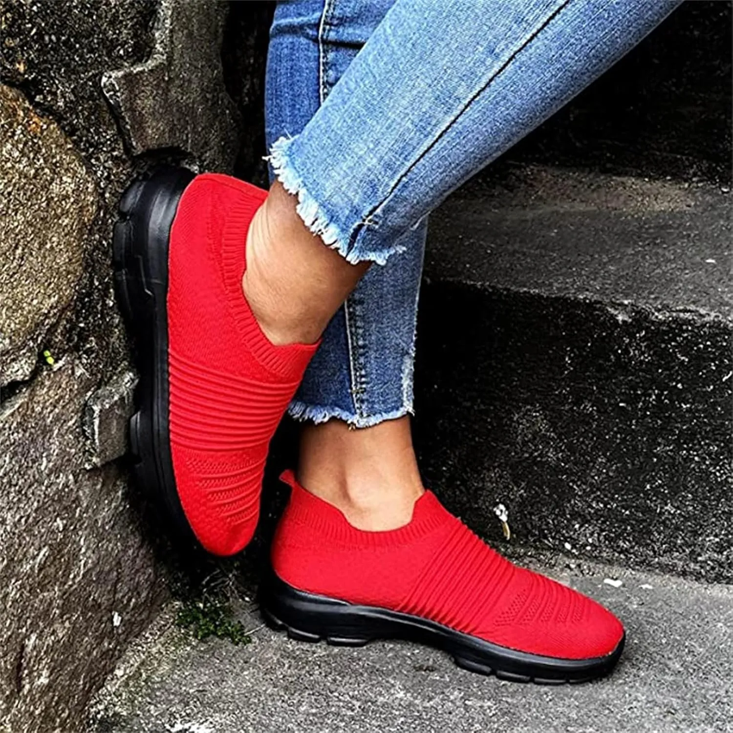 Lausiuoe Sneakers For Women Slip On Arch Support Sneakers Fashion Comfortable Non-Slip Gym Sports Running Walking Shoes