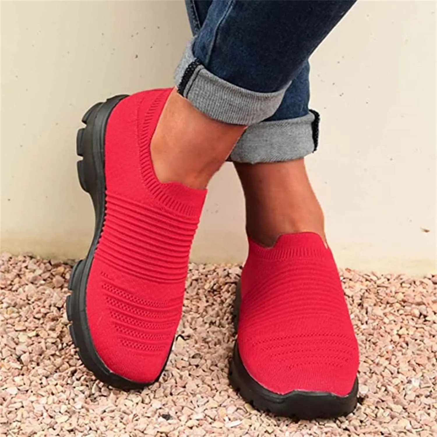 Lausiuoe Sneakers For Women Slip On Arch Support Sneakers Fashion Comfortable Non-Slip Gym Sports Running Walking Shoes