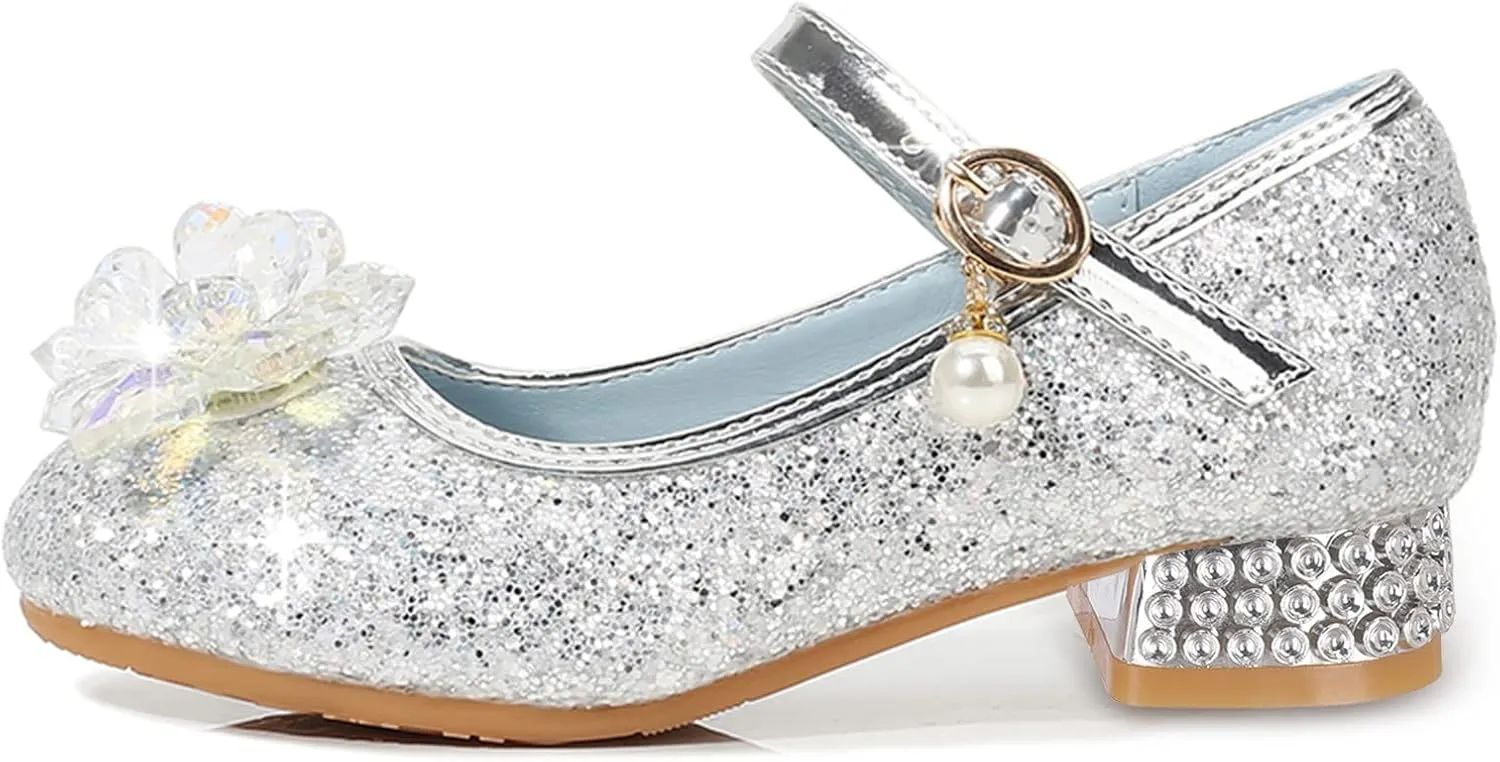 Little Girls Princess Glitter Bowknot Dress Shoes Kids Mary Jane Low Heels Pary Wedding Dazzling Elegant Shoes