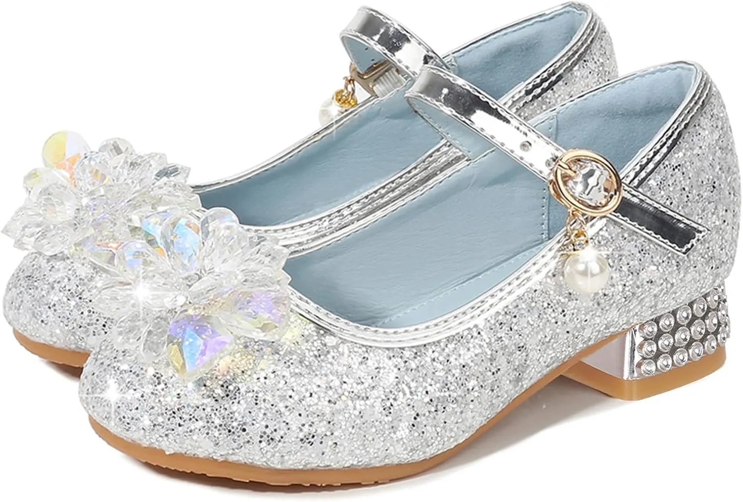 Little Girls Princess Glitter Bowknot Dress Shoes Kids Mary Jane Low Heels Pary Wedding Dazzling Elegant Shoes
