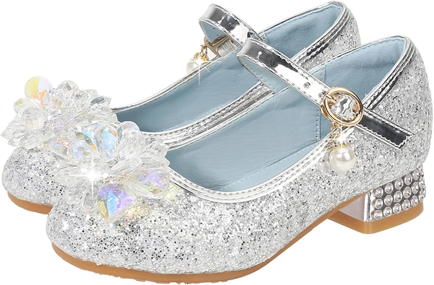 Little Girls Princess Glitter Bowknot Dress Shoes Kids Mary Jane Low Heels Pary Wedding Dazzling Elegant Shoes
