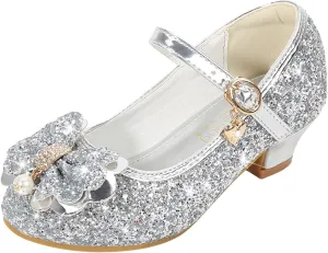 Little Girls Princess Glitter Bowknot Dress Shoes Kids Mary Jane Low Heels Pary Wedding Dazzling Elegant Shoes