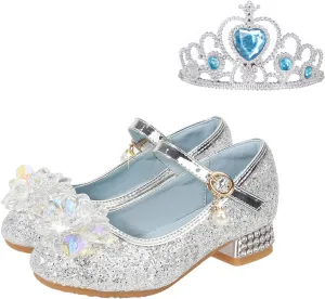 Little Girls Princess Glitter Bowknot Dress Shoes Kids Mary Jane Low Heels Pary Wedding Dazzling Elegant Shoes