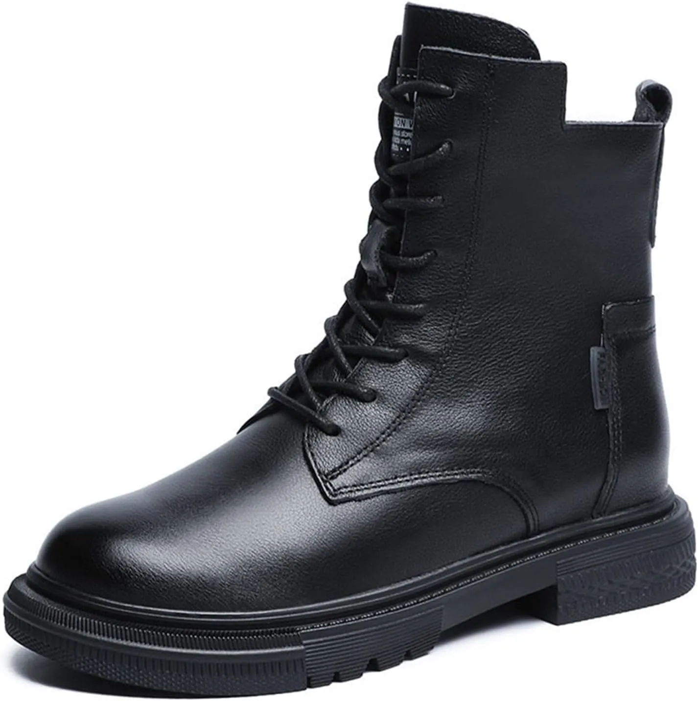 Loafers For Women Genuine Leather Womens Trendy Lace-Up Ankle Boots with Side Zipper Waterproof Warm Flat Heel Short Boots