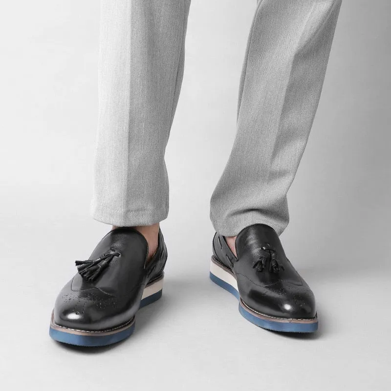 LuxeLeather Embossed Brogue Slip-On Loafers
