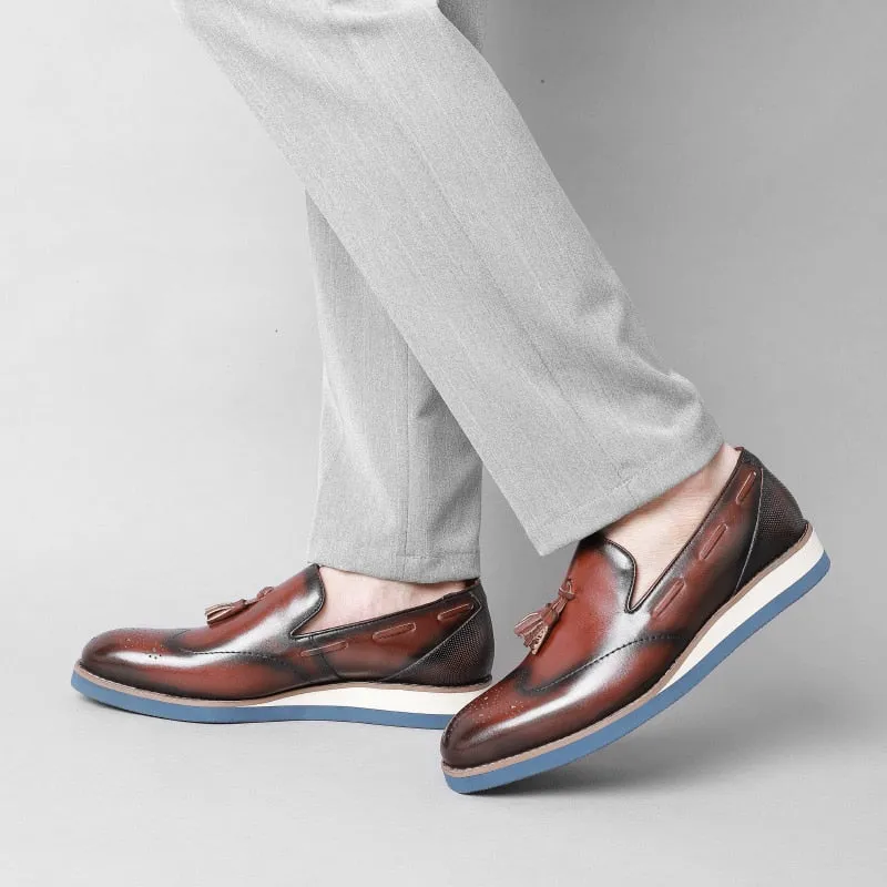 LuxeLeather Embossed Brogue Slip-On Loafers