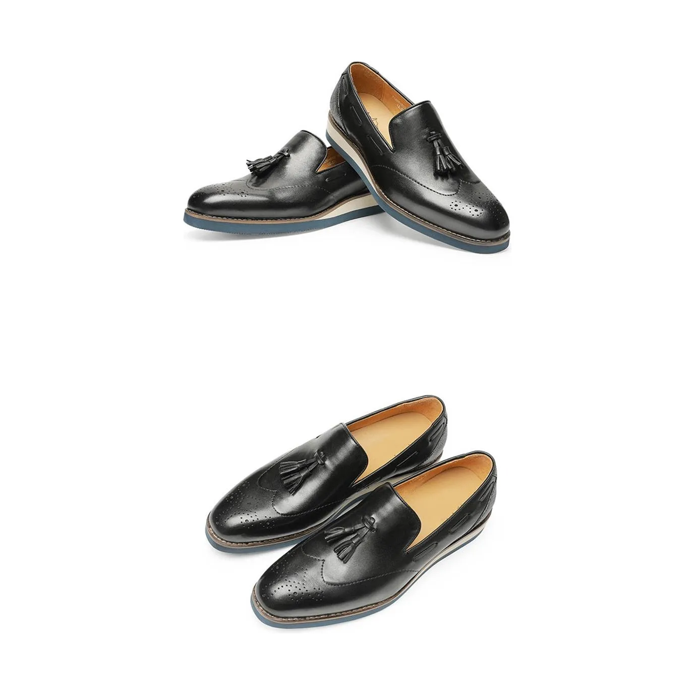 LuxeLeather Embossed Brogue Slip-On Loafers