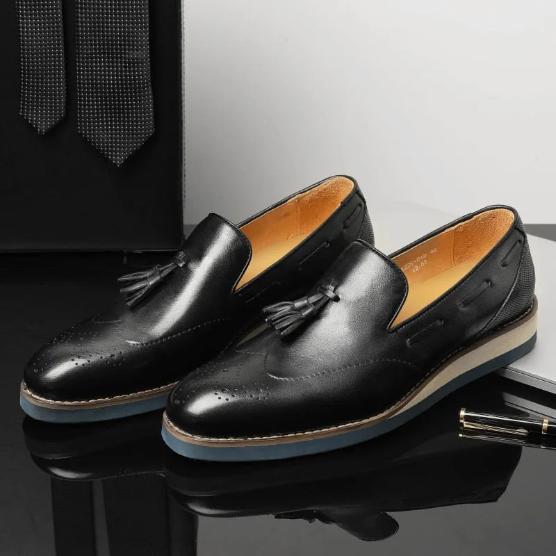 LuxeLeather Embossed Brogue Slip-On Loafers