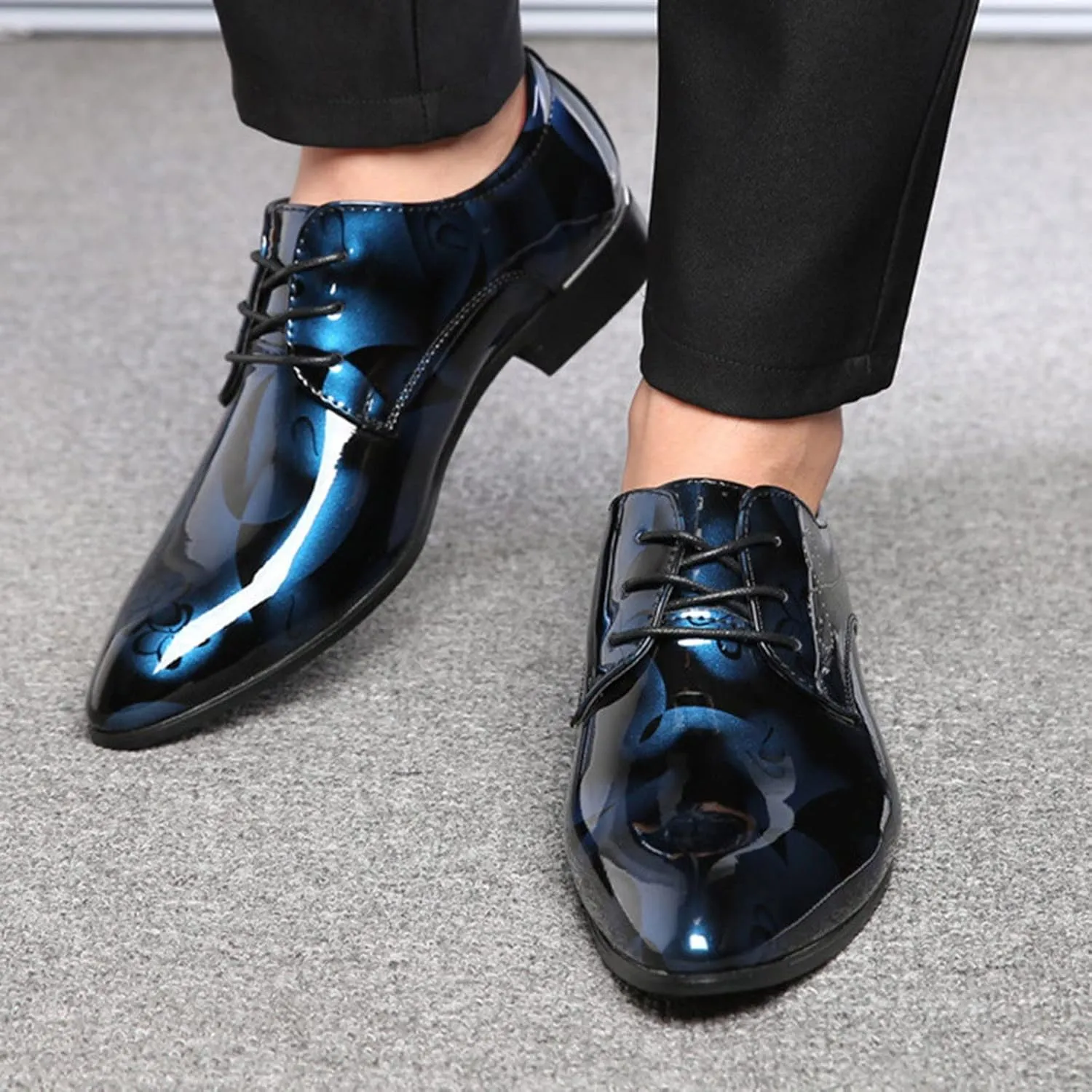 Men Fashion Dress Business Shoe Lace Up Slip On Walking Shoes Pointed Toe Floral Print Leather Low Heel Oxford Sneaker