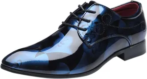 Men Fashion Dress Business Shoe Lace Up Slip On Walking Shoes Pointed Toe Floral Print Leather Low Heel Oxford Sneaker