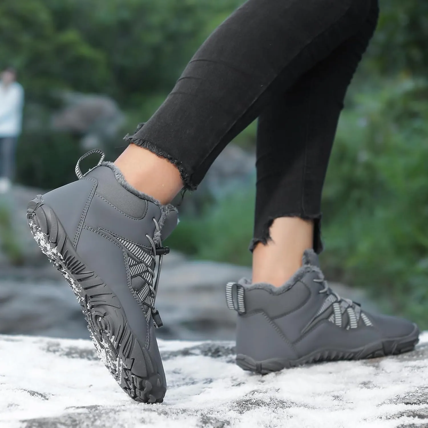 Men's & Women's Winter Barefoot Hiking Boots, Zero Drop, Waterproof, Wide Toe Box, Slip-On, Lightweight Fur Lining, Ankle Booties, Ideal for Hiking, Walking, Trail Running, Snow Adventures, Unisex