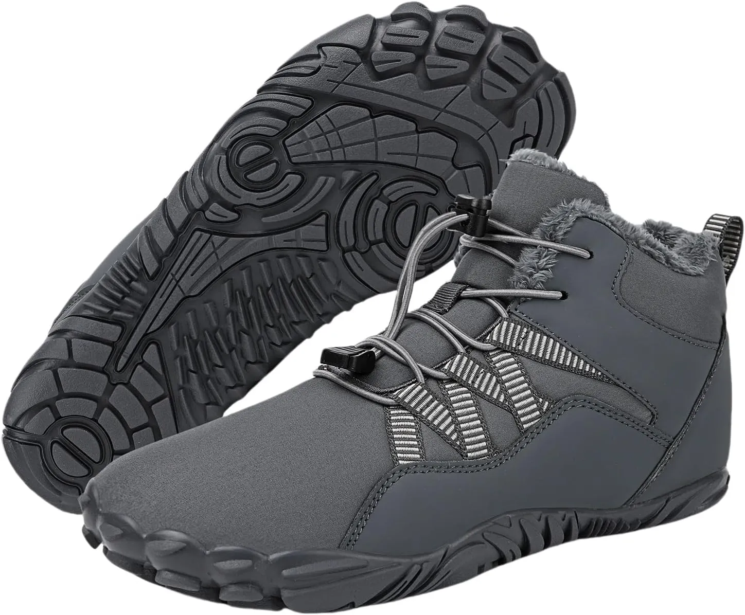 Men's & Women's Winter Barefoot Hiking Boots, Zero Drop, Waterproof, Wide Toe Box, Slip-On, Lightweight Fur Lining, Ankle Booties, Ideal for Hiking, Walking, Trail Running, Snow Adventures, Unisex