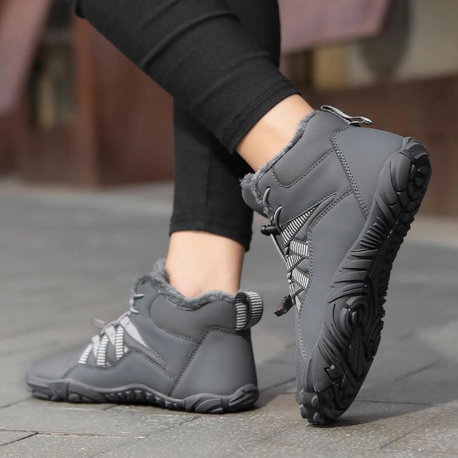 Men's & Women's Winter Barefoot Hiking Boots, Zero Drop, Waterproof, Wide Toe Box, Slip-On, Lightweight Fur Lining, Ankle Booties, Ideal for Hiking, Walking, Trail Running, Snow Adventures, Unisex