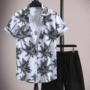 Men’s Ice Silk Printed Shirt Shorts Set