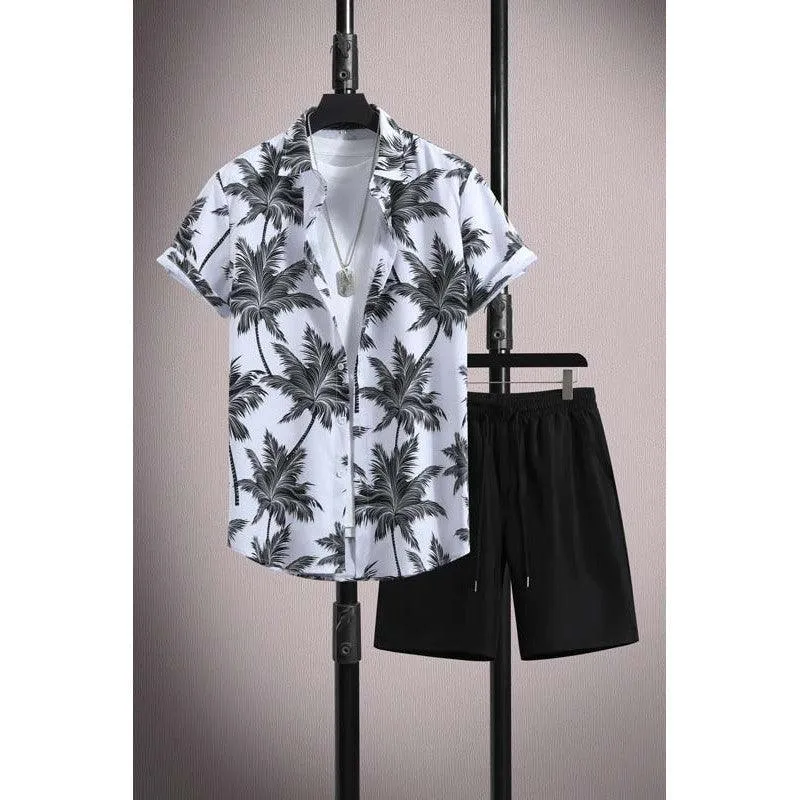 Men’s Ice Silk Printed Shirt Shorts Set