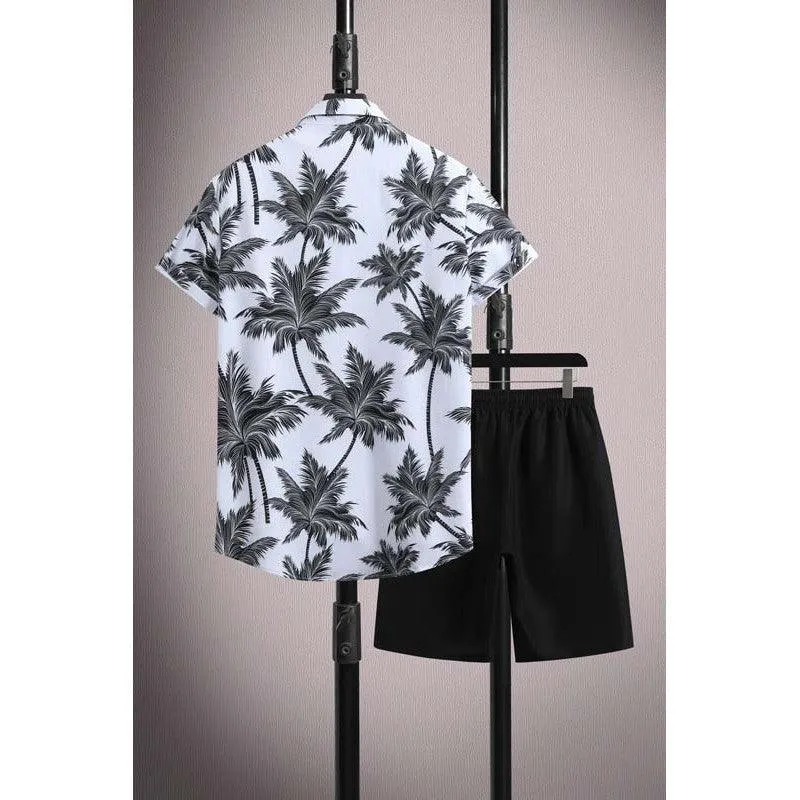 Men’s Ice Silk Printed Shirt Shorts Set