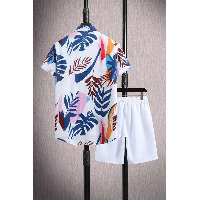 Men’s Ice Silk Printed Shirt Shorts Set